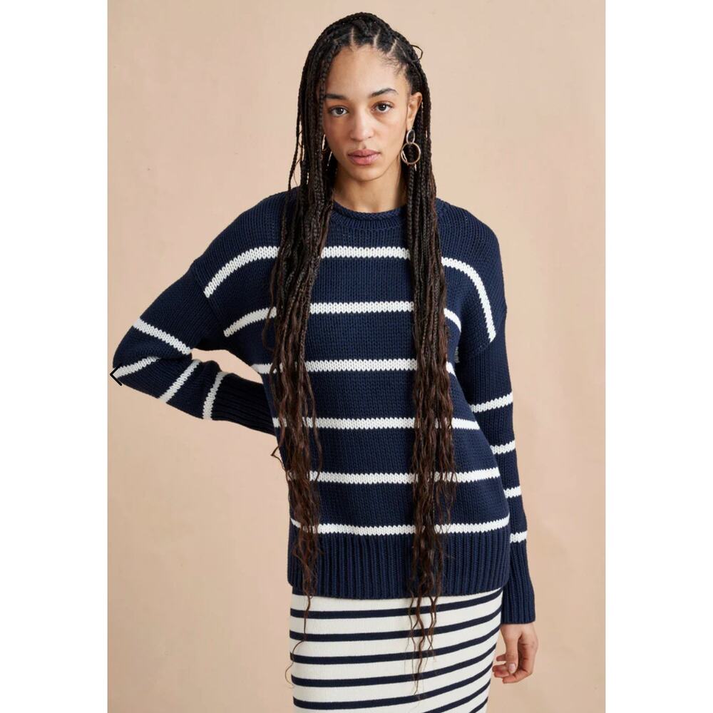 La Ligne Sweater XS Marina Striped Cotton Blue Chunky Minimalist Luxury Comfy